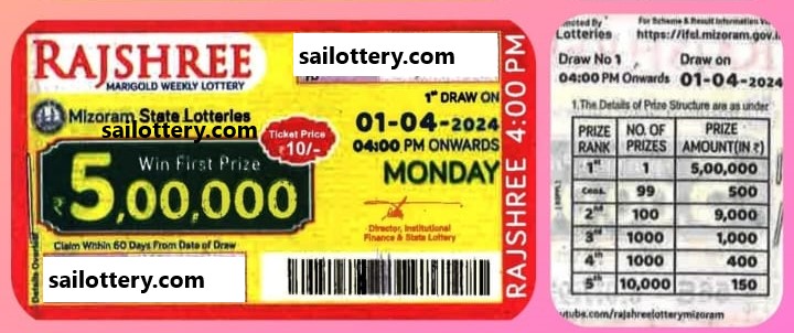 Mizoram State Rajshree Lottery 4.00 PM 25 July 2024 ( 5 Series)