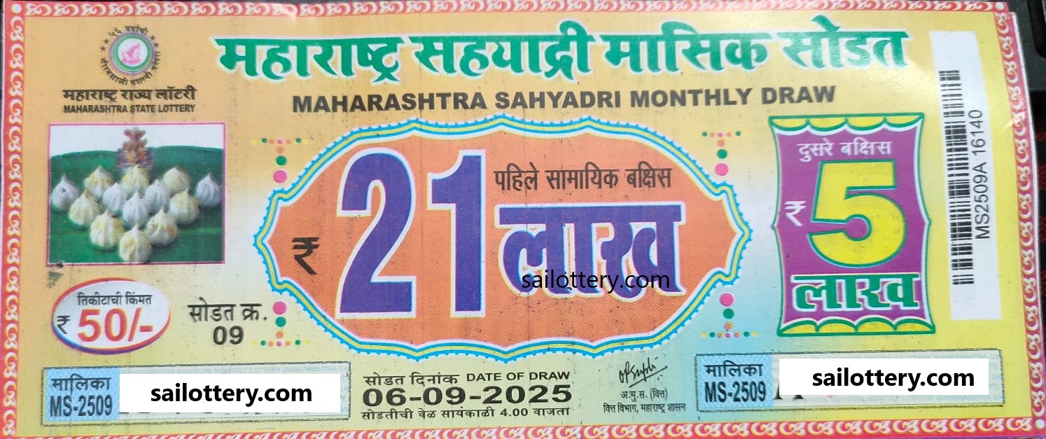 MAHARASTRA STATE SAHYADRI MONTHLY LOTTERY DRAW 4.00 PM 06 September 2025
