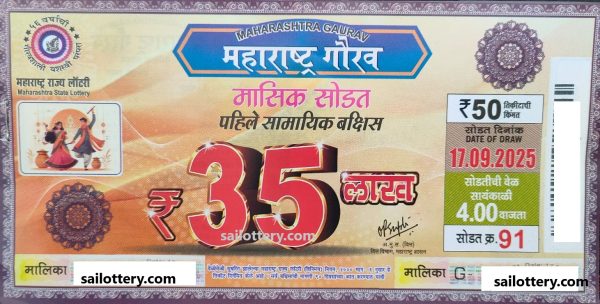 MAHARASTRA STATE GAURAV MONTHLY LOTTERY DRAW 4.00 PM 17 September 2025