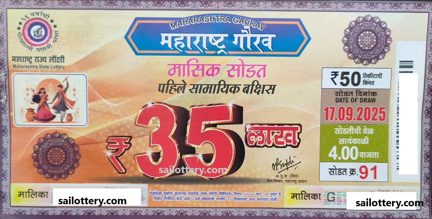MAHARASTRA STATE GAURAV MONTHLY LOTTERY DRAW 4.00 PM 17 September 2025