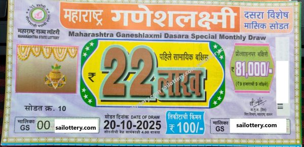 MAHARASTRA STATE GANESHLAXMI MONTHLY LOTTERY DRAW 4.00 PM 20 October 2025